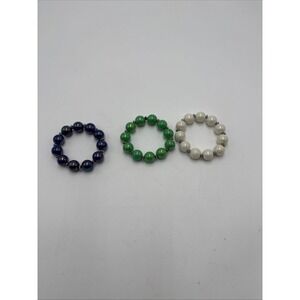 Colored Beaded‎ Bracelets Lot Of 3 Pearl White Green Purple Stretch Bangles